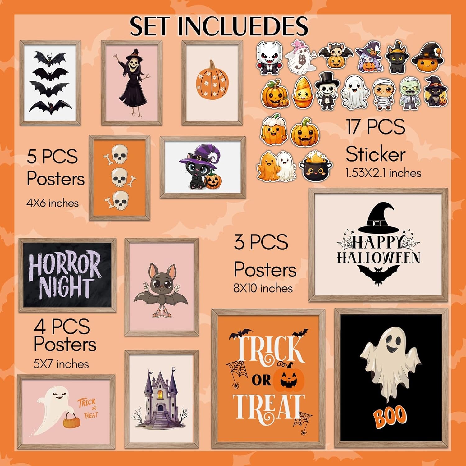 Whaline Halloween-Deko Poster Set – 10 Pinke Gothic-Motive Mit Totenkopf & Geisterblumen Für Wohnzimmer, Party & Büro