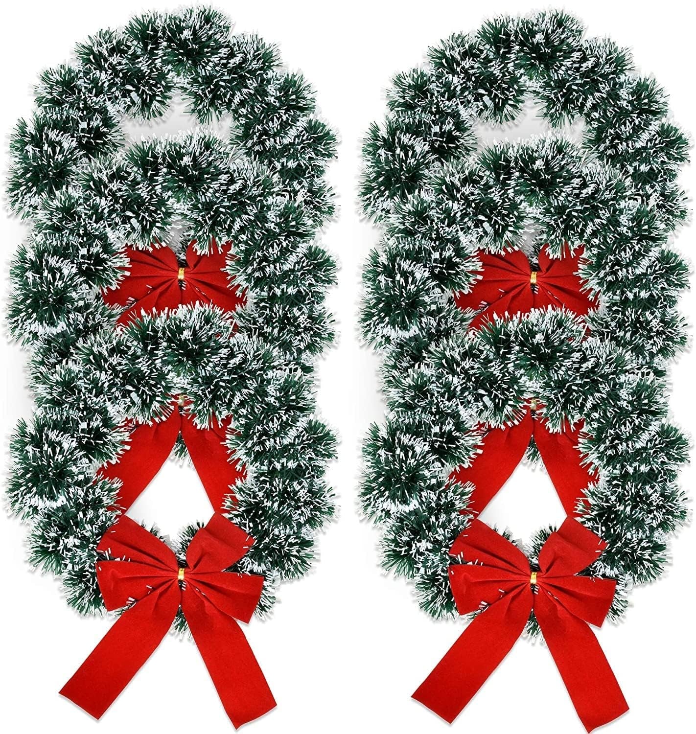 6 Christmas Wreath 9.5 with Red Velvet Bow Tinsel Wreaths Crafts for Door Kitchen Decor Pine Indoor Decorations Home Window Decoration Holiday Crafting