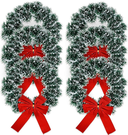 6 Christmas Wreath 9.5 with Red Velvet Bow Tinsel Wreaths Crafts for Door Kitchen Decor Pine Indoor Decorations Home Window Decoration Holiday Crafting