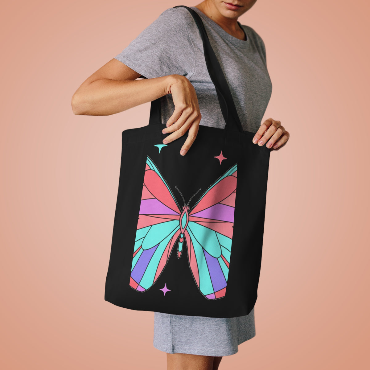 Holographic Gradient Butterfly | Cotton Tote Bag for Everyday Carry | Valentine & Galentine Gift for Her | Y2K Aesthetic