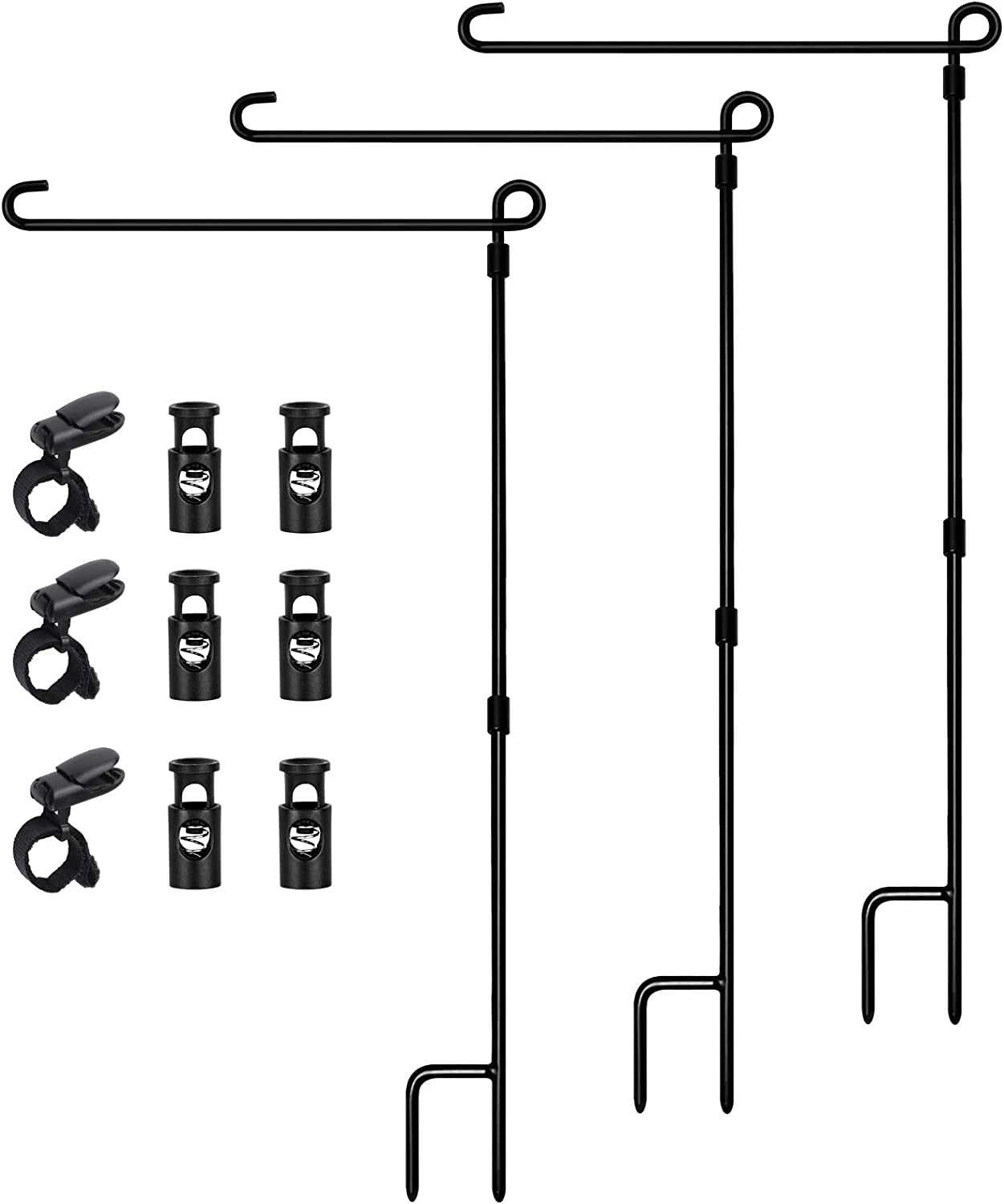 Garden Flag Stand, Premium Garden Flag Pole Holder Metal Powder-Coated Weather-Proof Paint with One Tiger Clip and Two Spring Stoppers without Flag