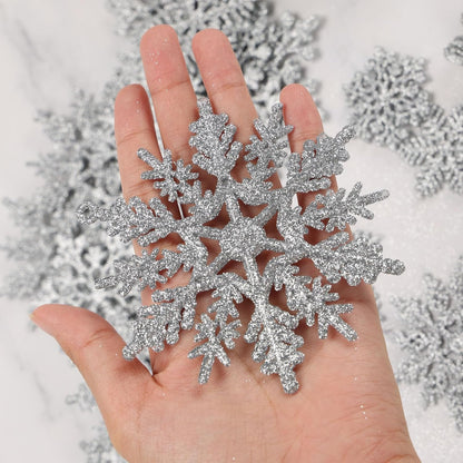 54Pcs White Snowflakes Christmas Tree Decoration, Glittering Plastic Snow Flake Ornaments, Hanging Snowflake for Indoor Winter Wonderland Decor