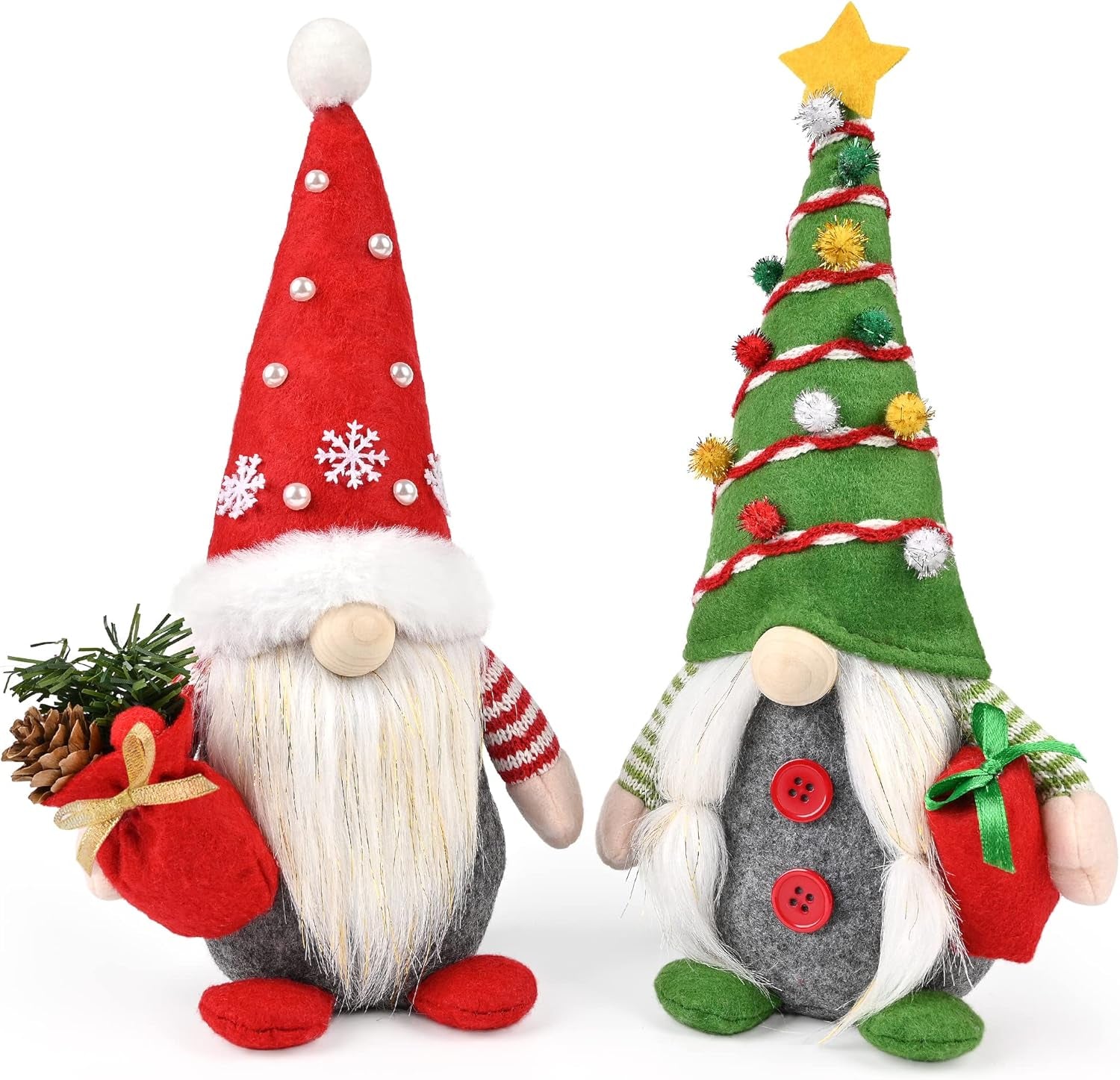 Christmas Gnomes Decorations, 2PCS Handmade Swedish Tomte Xmas Gnomes Plush Ornaments, Scandinavian Santa Figurines with Pine Cone Gift, Elf Doll Christmas Table Home Decorations(12 In)