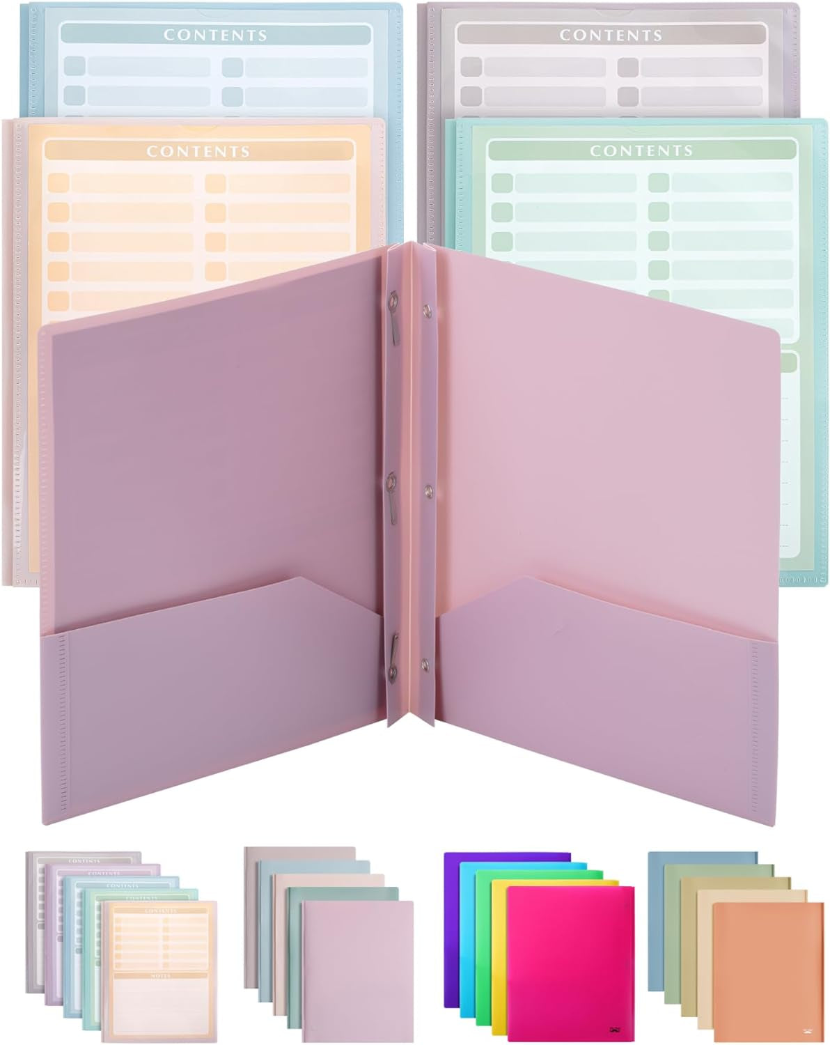 - Plastic Folders with Pockets and Prong, 5 Pack, Muted Pastel Colors, Pocket Folders, File Fasteners, 2 Folder, Two