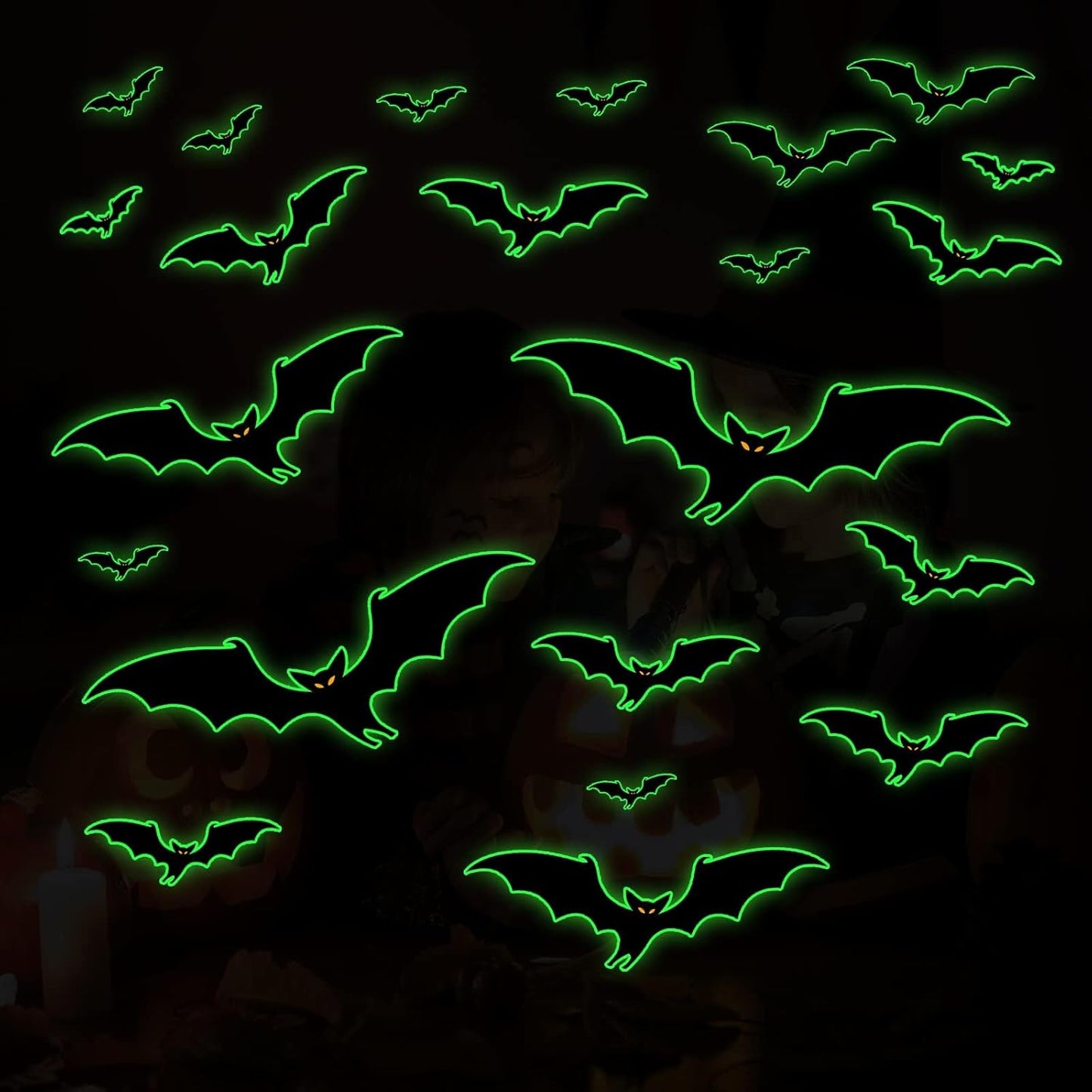 3 Sheets Glow in the Dark Halloween Bat Decals Luminous Halloween Bat Stickers Removable Bat Wall Decor Glowing Window Clings for Scary Halloween Theme Party Decorations