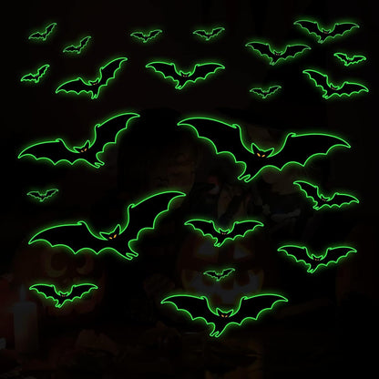 3 Sheets Glow in the Dark Halloween Bat Decals Luminous Halloween Bat Stickers Removable Bat Wall Decor Glowing Window Clings for Scary Halloween Theme Party Decorations
