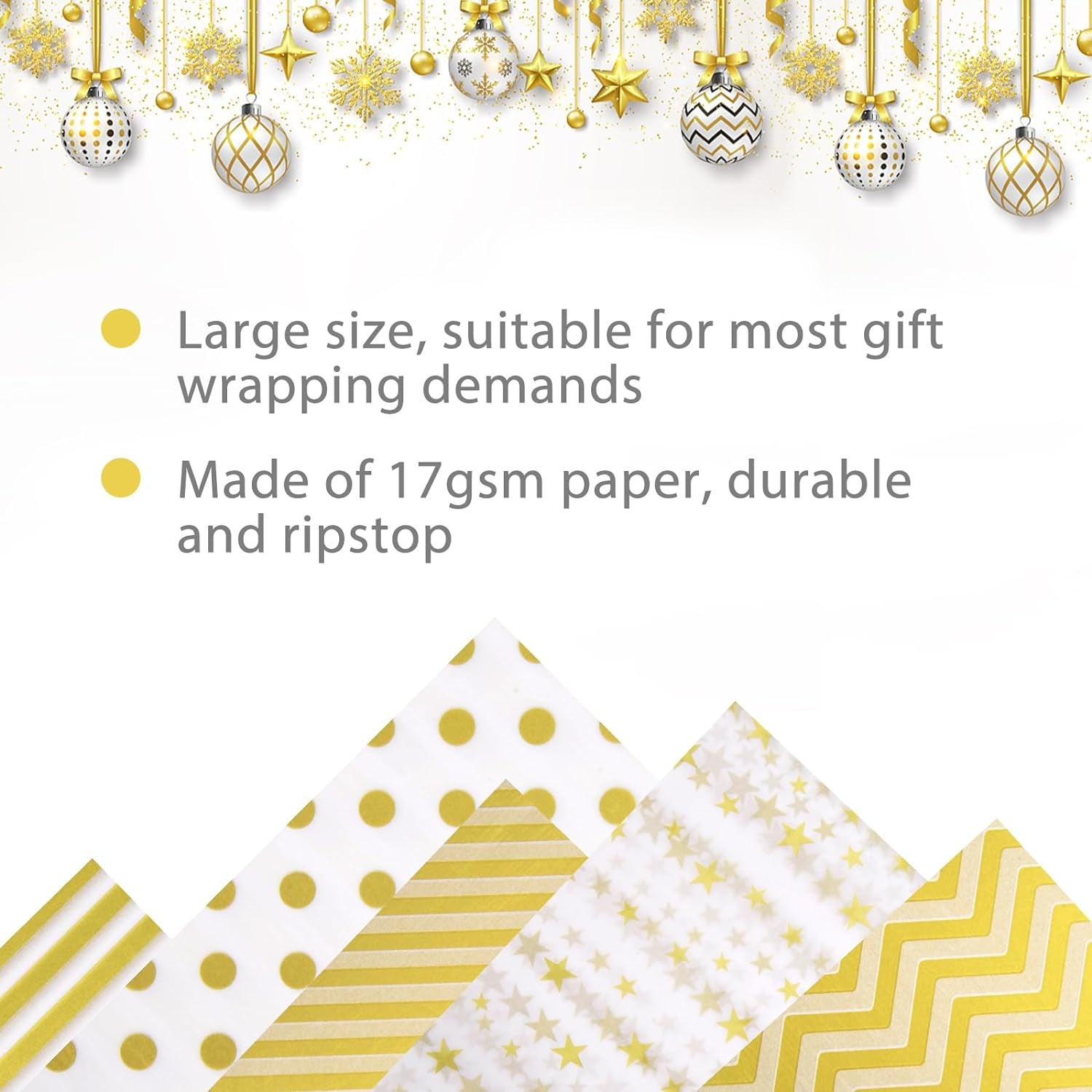 100 Sheets Gold White Metallic Tissue Paper, 20 X 14 Inch Tissue Paper for Gift Bags Gift Wrapping Tissue Paper for DIY Crafts Graduation Birthday Christmas