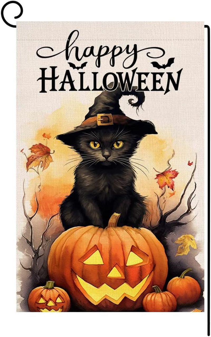 Halloween Cat House Flag 28 X 40 Vertical Double Sided Happy Halloween Pumpkin Holiday outside Decorations Burlap Yard Flag BW479-40