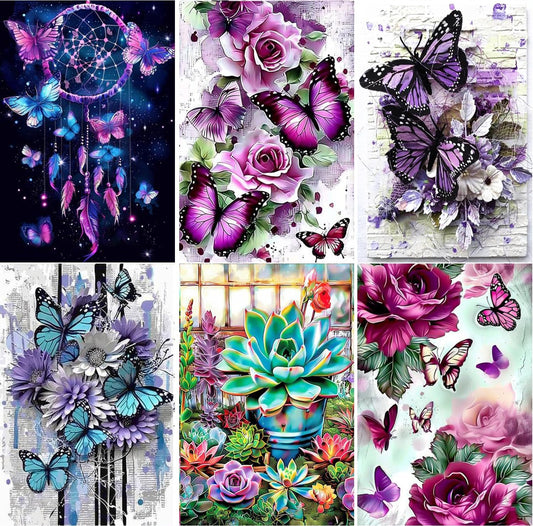 6 Pack Butterflys Diamond Painting Kit Full Drill 5D Diamond Painting by Number Kits for Adults Beginners Home Wall Decor 16X20 Inch