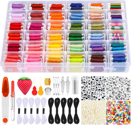 985Pcs String Bracelet Making Kit, Friendship Bracelet String Kit with 110 Skeins Embroidery Floss Cross Stitch Thread, 830 Beads for Friendship Bracelet Making, 45Pcs Embroidery Tools