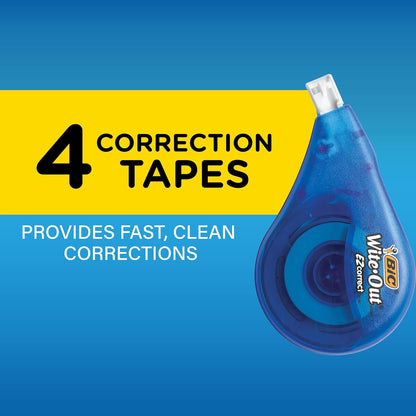 White-Out Brand EZ Correct Correction Tape, 39.3 Feet, 4-Count Pack of White Correction Tape, Fast, Clean and Easy to Use Tear-Resistant Tape