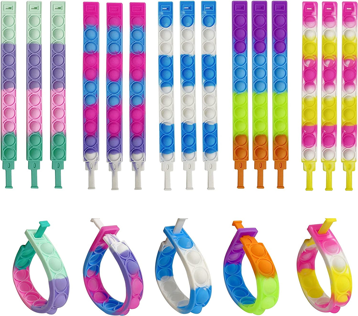 30 PCS 20PCS Push Pop Fidget Toy Fidget Bracelet, Durable and Adjustable, Multicolor Wristband Push Pop Stress Relief Sensory Fingertip Toys for Kids and Adults (20 PCS)