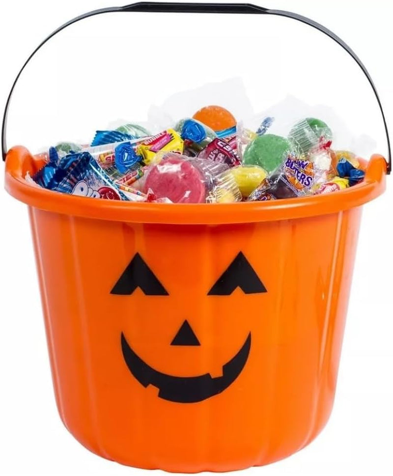 Creepy Orange Jack-O'-Lantern Plastic Treat Bucket - 7 (1 Pc.) - Durable & Spacious Halloween Candy Pail - Perfect for Trick-Or-Treat Fun & Festivities