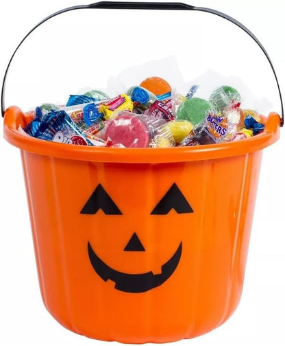 Creepy Orange Jack-O'-Lantern Plastic Treat Bucket - 7 (1 Pc.) - Durable & Spacious Halloween Candy Pail - Perfect for Trick-Or-Treat Fun & Festivities