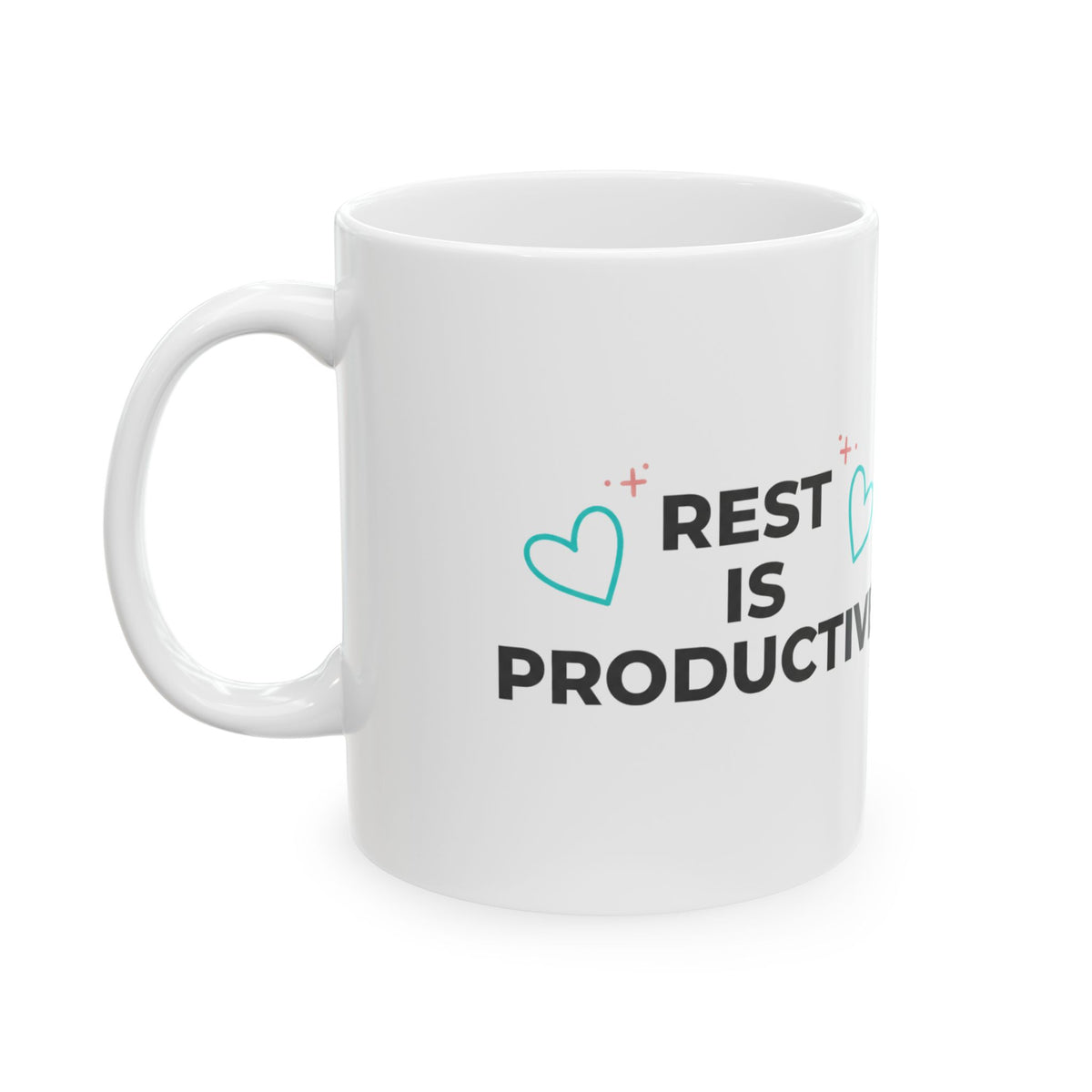 Rest Is Productive | 11oz Ceramic Coffee Mug for Anti-Hustle Self Care | Galentine’s, Friends & Family | Cozy Neutral Aesthetic