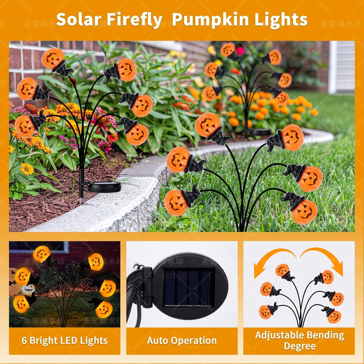 Halloween Decorations Outdoor, Solar Halloween Garden Lights, Solar Firefly Lights Outdoor Waterproof for Yard (Pumpkin2P)