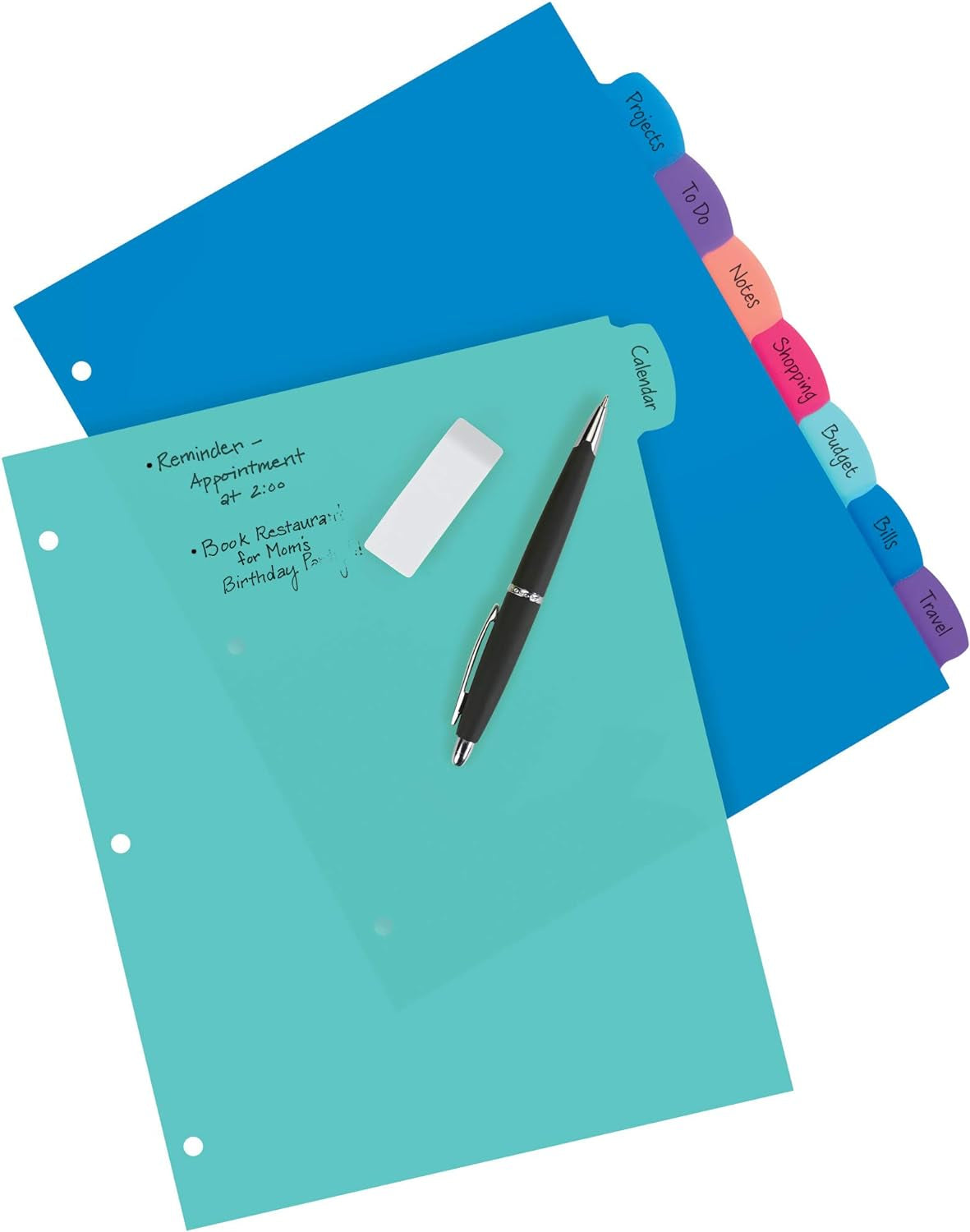 Durable Plastic 8-Tab Write & Erase Big Tab Dividers for 3 Ring Binders, Pastel Brights (16271)