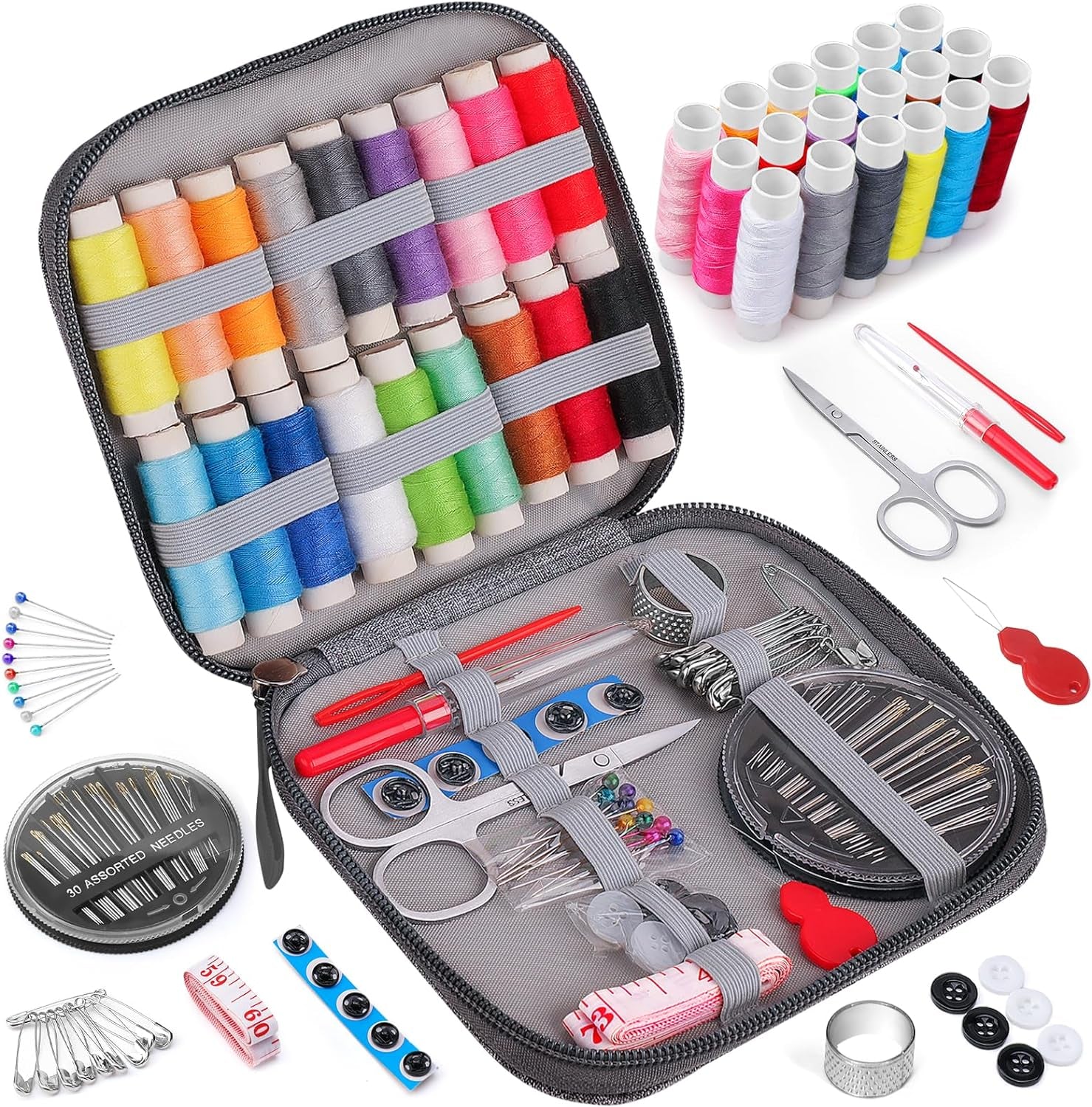 Sewing Kit Gifts for Grandma, Mom, Friend, Adults Beginner Kids Traveler, Portable Sewing Supplies Accessories with Case Contains Thread, Needle, Scissors, Measure Tape, Thimble Etc(Black, M)