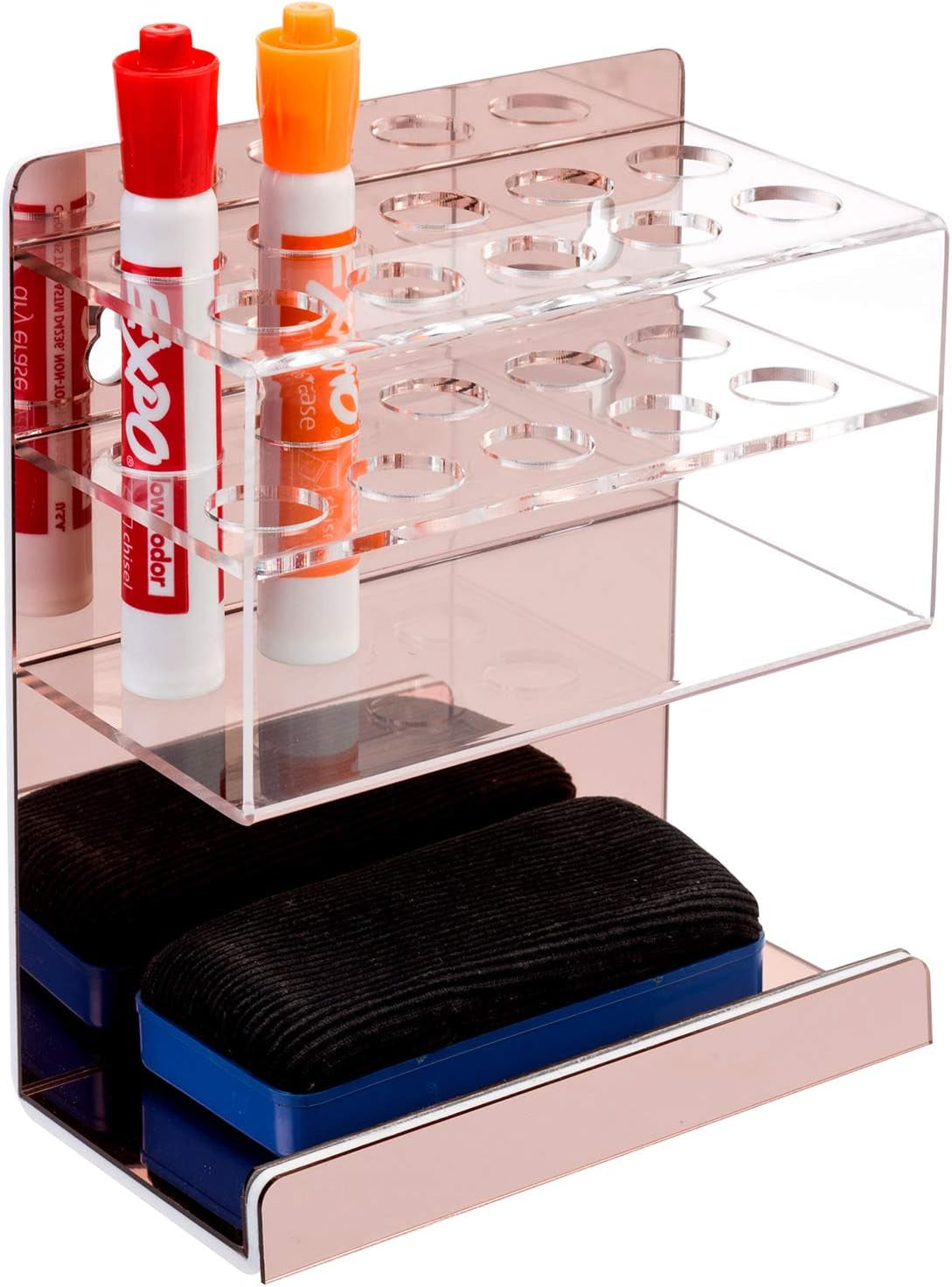 Wall Mounted Dry Erase Marker Holder and Whiteboard Accessories Stand with 10 Marker Slots and Eraser Holder, Rose Gold