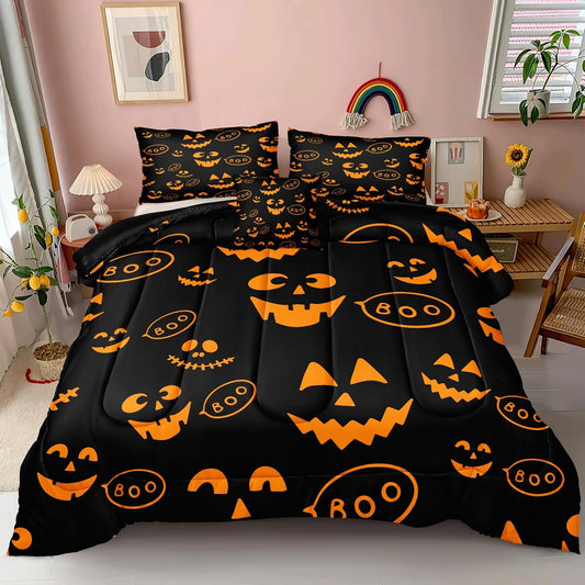 Halloween Comforter Set Pumpkin Comforter Set Twin Size Cute Pumpkin Lantern Bedding Set Halloween Themed down Comforter Set for Kids Girls Boys Teens Orange Pumpkin Halloween Bedding Set