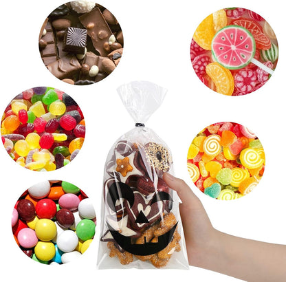 Halloween Cellophane Bags,120Pcs Halloween Clear Cellophane Candy Gift Treat Bags with 150PCS Twist Ties for Halloween Party Favors Supplies(4 Styles)