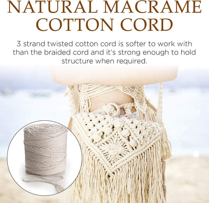 Macrame Cord 4 Mm * 284 Yd (853 Feet) - 3PLY Cotton Rope for Macrame Dream Catcher, Wall Hanging, Plant Hanger, Gift Wrapping and Wedding Decorations