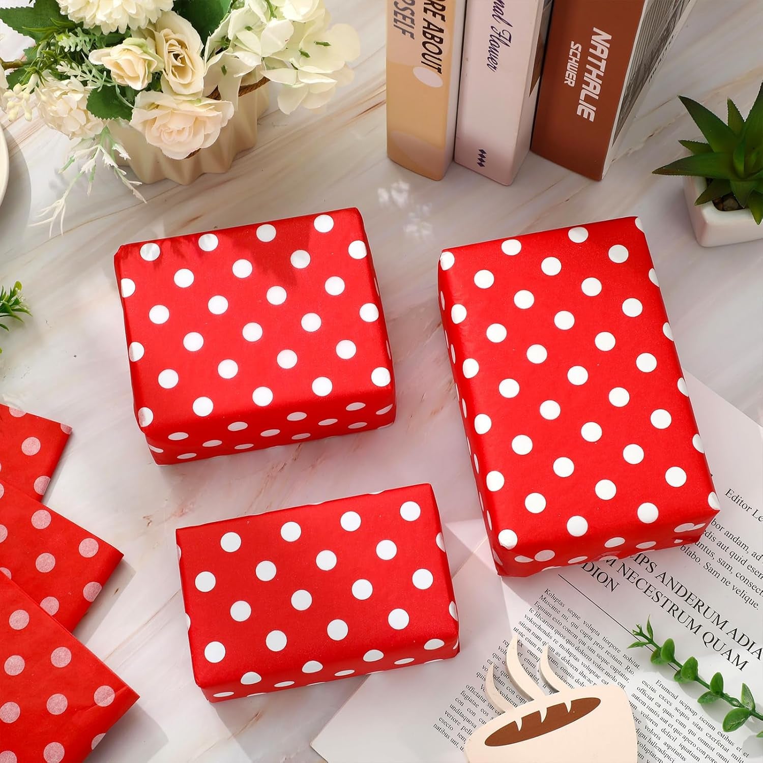 100 Sheets Polka Dot Tissue Paper Christmas Gift Wrapping Paper Red White Art Paper for Xmas Holiday Birthday Baby Shower Party DIY Crafts Supplies, 14 X 20 Inch