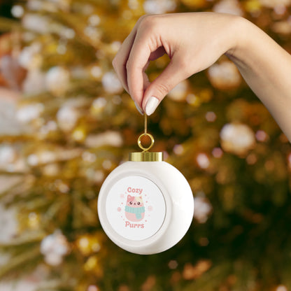 Christmas Ball Ornament – Cozy Purrs Cat Design