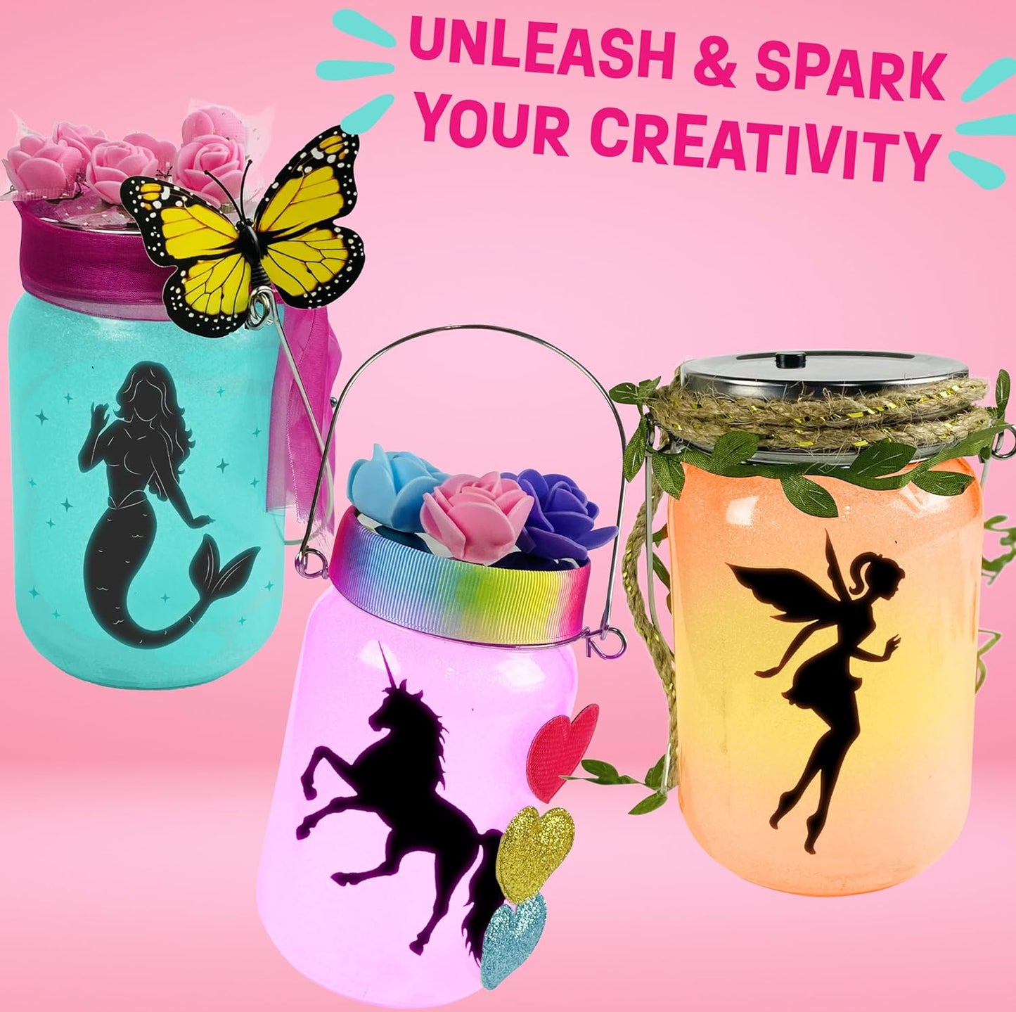 Light-Up Unicorn Fairy & Mermaid Lanterns Craft Kit – Christmas Gifts for 8 9 10 11 12 Year Old Girls - Creative Art Girl Toys 8-10 Years Old and up - Craft Kits for Girls Ages 8-12 - Tween Gift Ideas