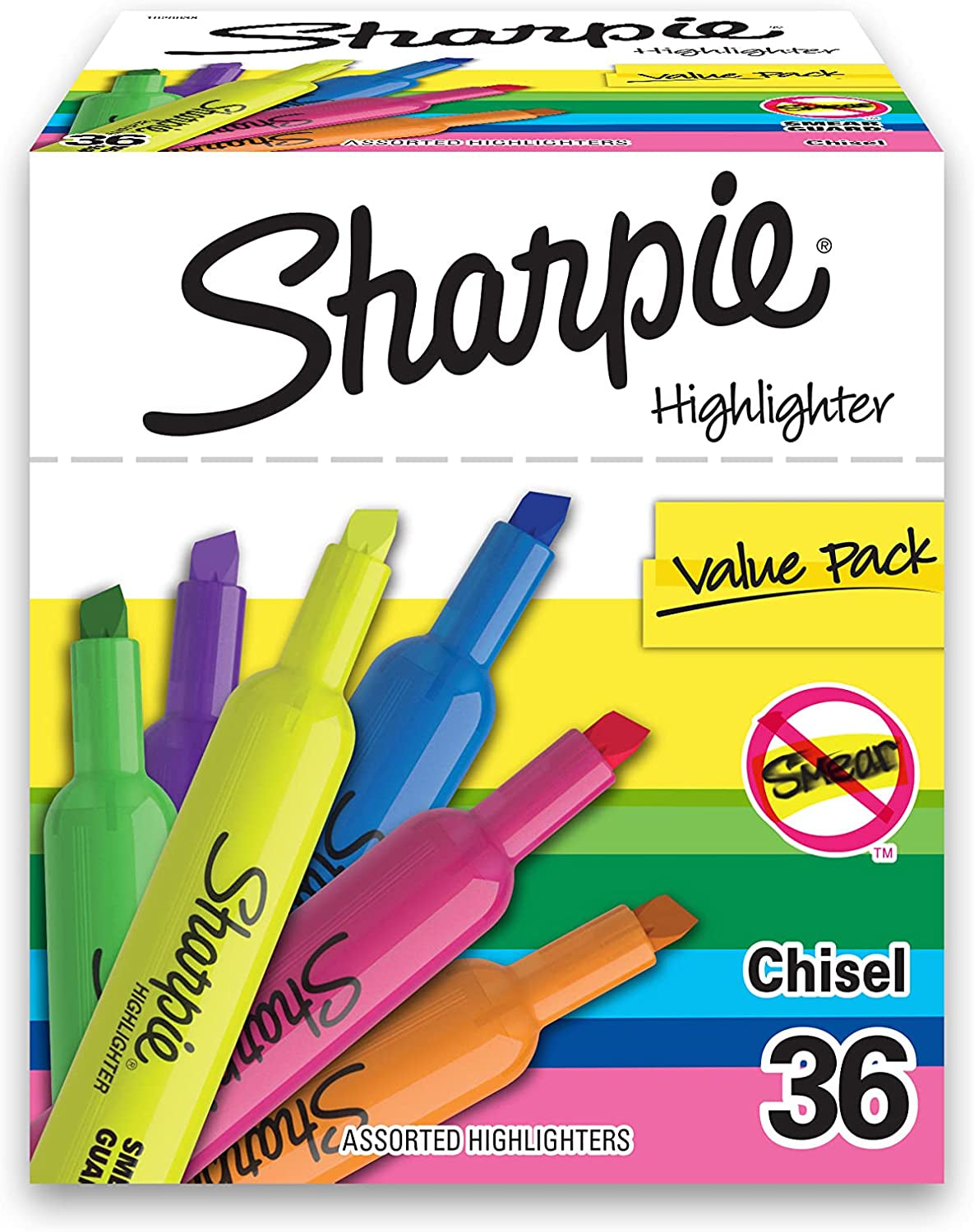Tank Highlighters, Chisel Tip, Assorted Color Highlighters, Value Pack, 36 Count