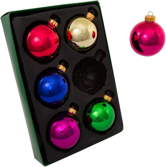 65Mm Shiny Multicolored Glass Ball Ornaments, 6-Piece Box Set,Christmas