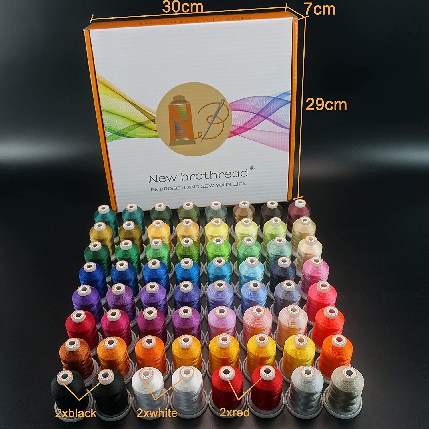 64 Spools 1000M (1100Y) Polyester Embroidery Machine Thread Kit for Professional Embroiderer and Beginner