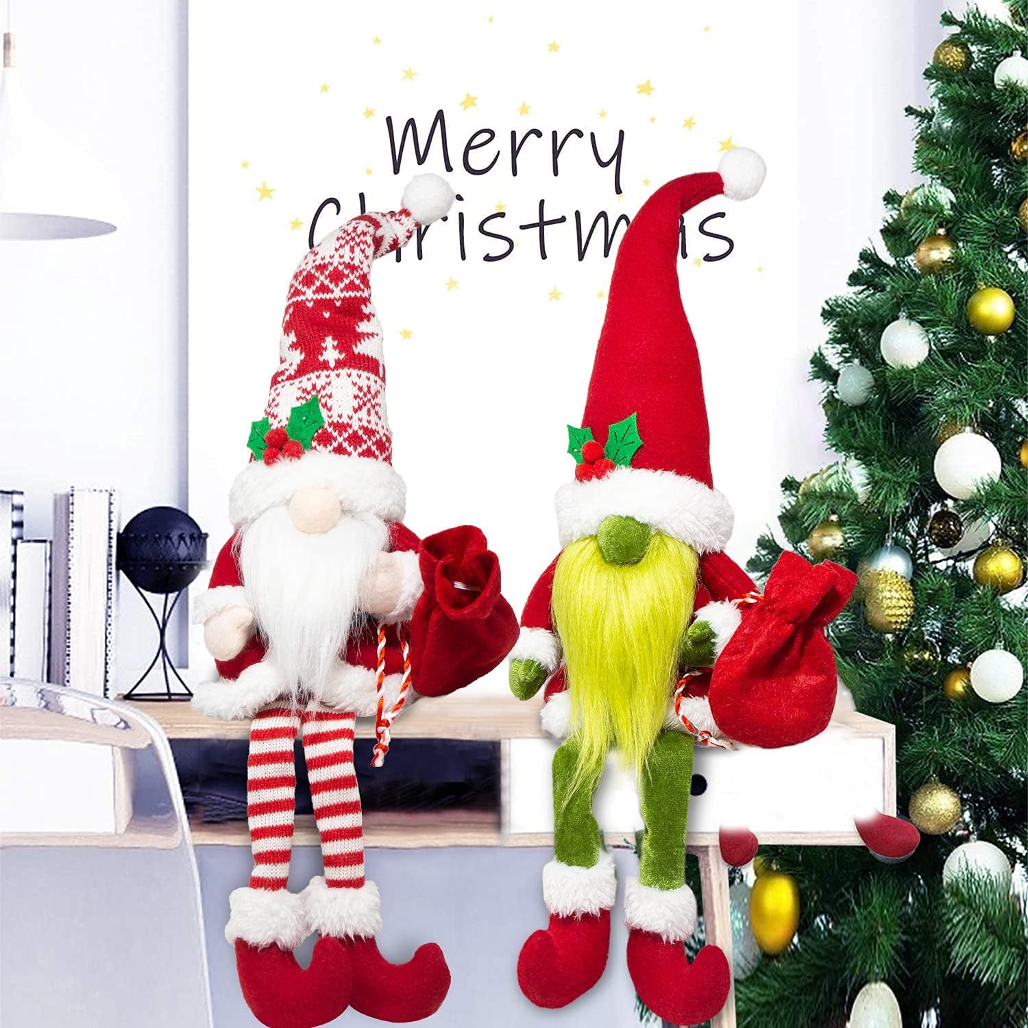 Christmas Decor, Christmas Gnomes Plush 2PCS Christmas Decorations for Home Holiday Party Gifts Christmas Elf Santa Gnome Ornaments Christmas Tiered Tray Decor