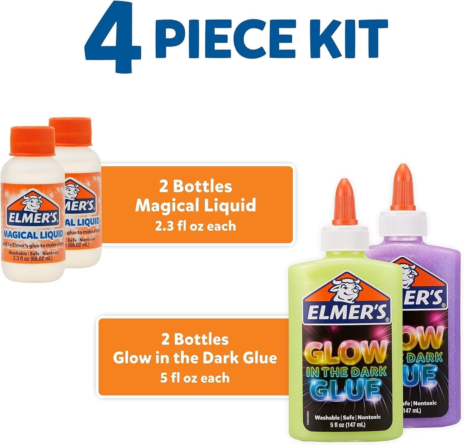 Glow-In-The-Dark Slime Kit (2062242), Yellow + Purple Glow, 4 Piece Kit