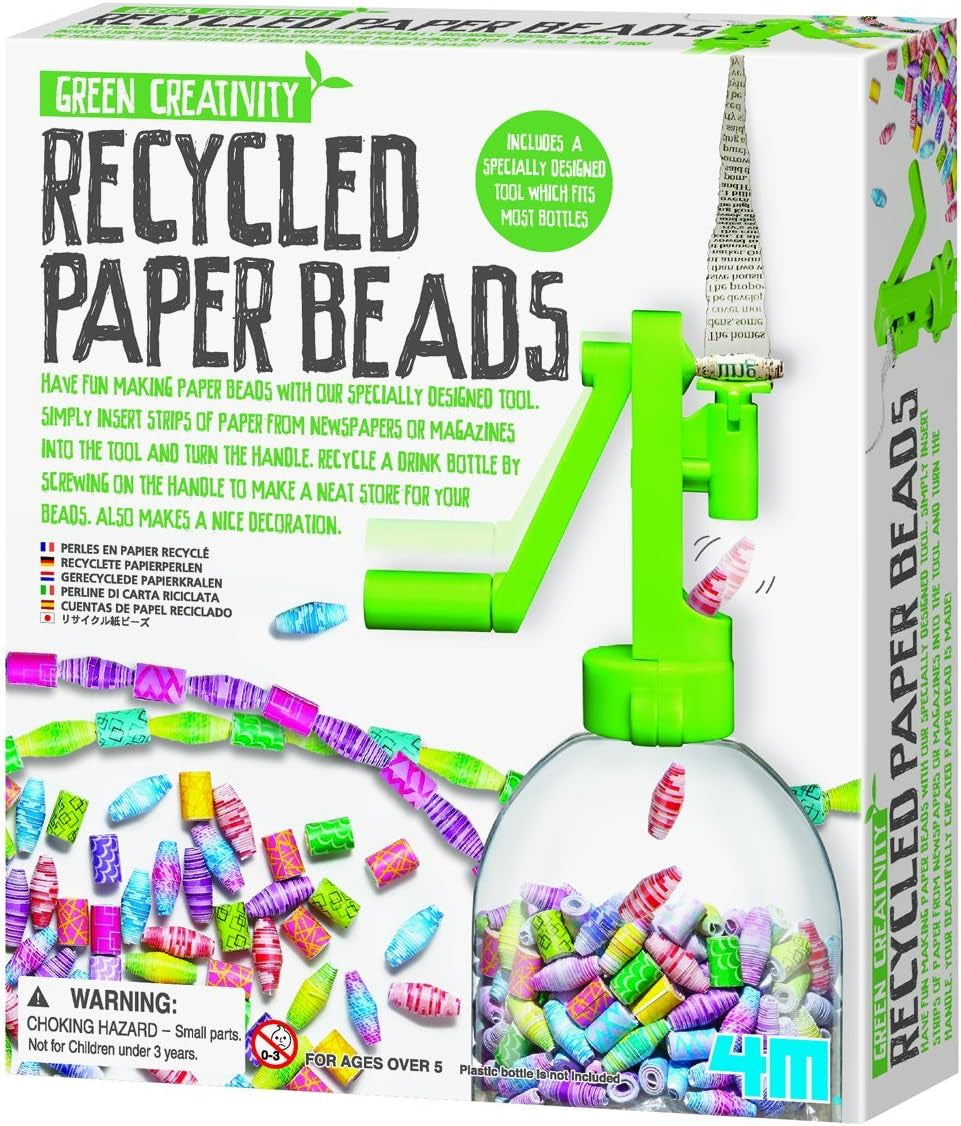 Green Creativity Recycled Paper Beads Kit - Arts & Crafts Upcycle Decorative Jewelry Art Gift for Kids & Teens, Boys & Girls Small