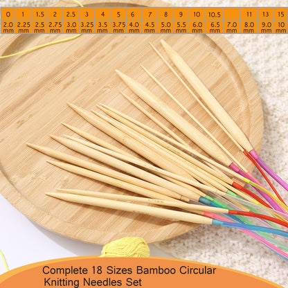 18 Pairs Bamboo Knitting Needles Set Circular Wooden Knitting Needles with Colorful Plastic Cable Size 2Mm-10Mm,Knitting Needle for DIY Craft(60Cm/24Inch)