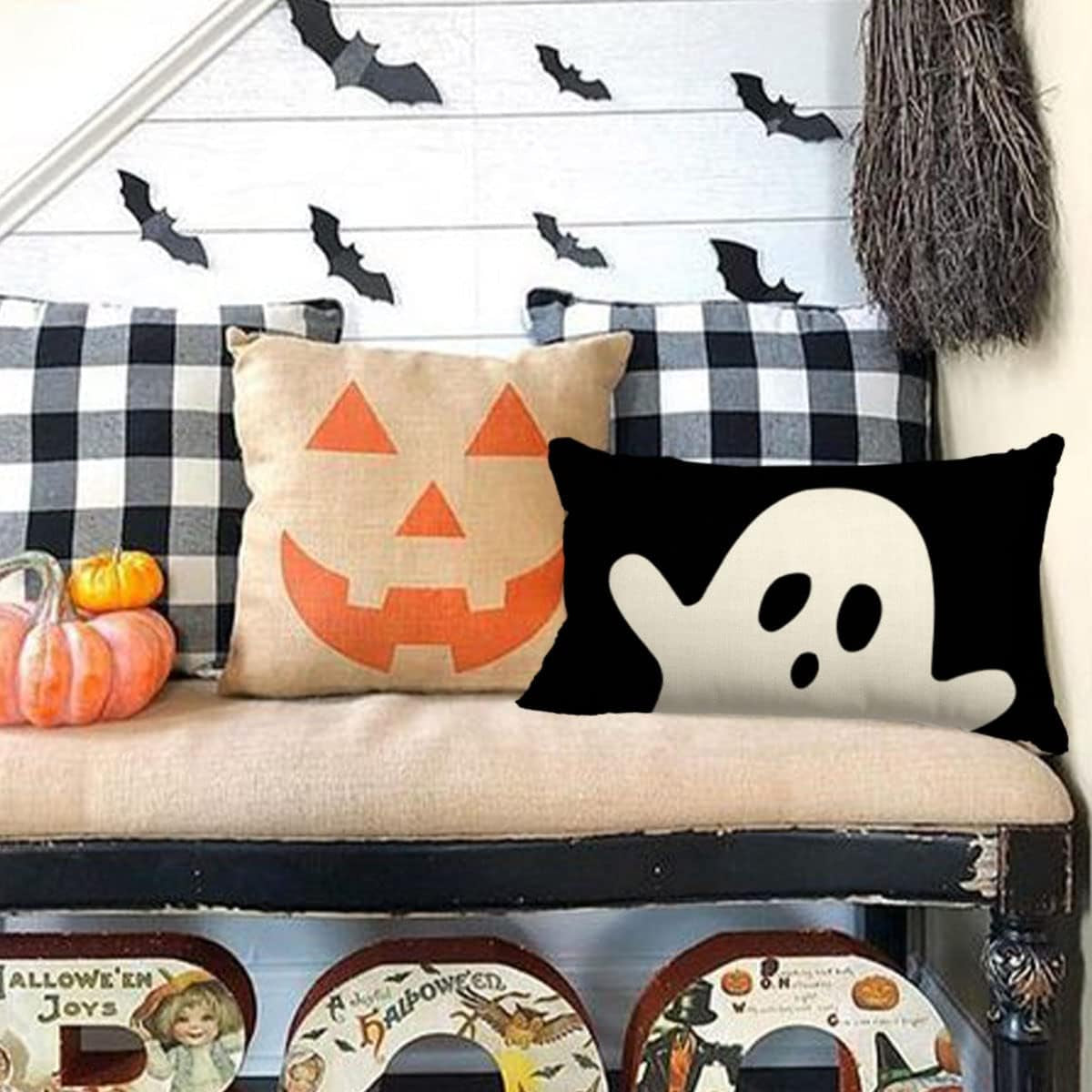 Halloween Pillow Cover 12X20 Ghost Halloween Lumbar Pillow Covers Decorations Outdoor Halloween Pillows Decorative for Halloween Home Decor for Sofa