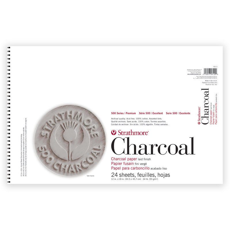 500 Series Charcoal Paper Pad, Assorted Colors, 24 Sheet, 12x18 inch, 1 Count