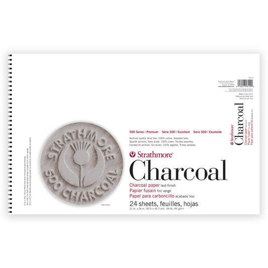 500 Series Charcoal Paper Pad, Assorted Colors, 24 Sheet, 12x18 inch, 1 Count