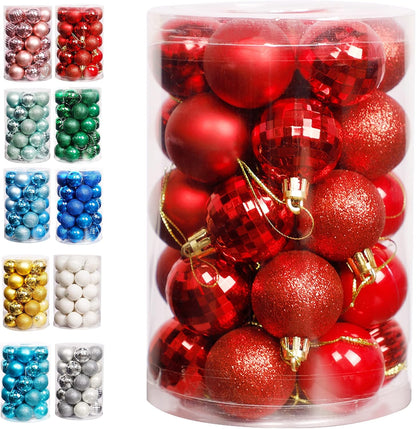 Christmas Ball Ornaments, 34 Ct Xmas Tree Decorations, Holiday Hanging Balls (Red, 1.57")