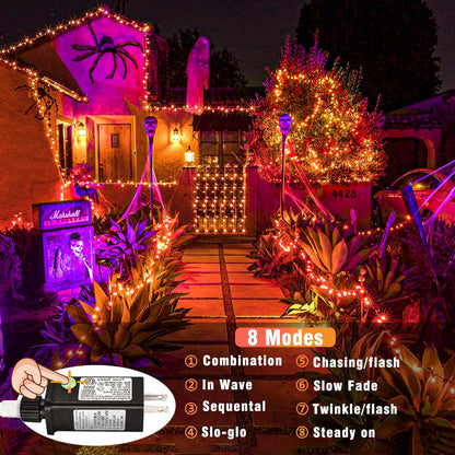 300 LED Halloween Lights Outdoor, 99Ft Orange String Lights Indoor 8 Modes Clear Wire, Plug in Waterproof Orange Christmas Lights for Christmas Halloween Tree Thanksgiving Decorations