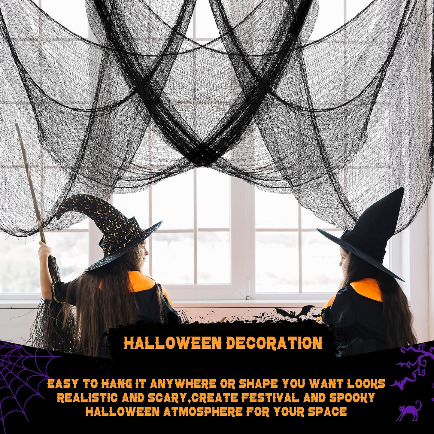 6Pcs Halloween Black Creepy Cloth 30×72Inch Black Spooky Halloween Scary Gauze Decorations Party for Haunted House,Outdoor Patio, Garden, Indoor Wall Windows Giant Black Cheesecloth