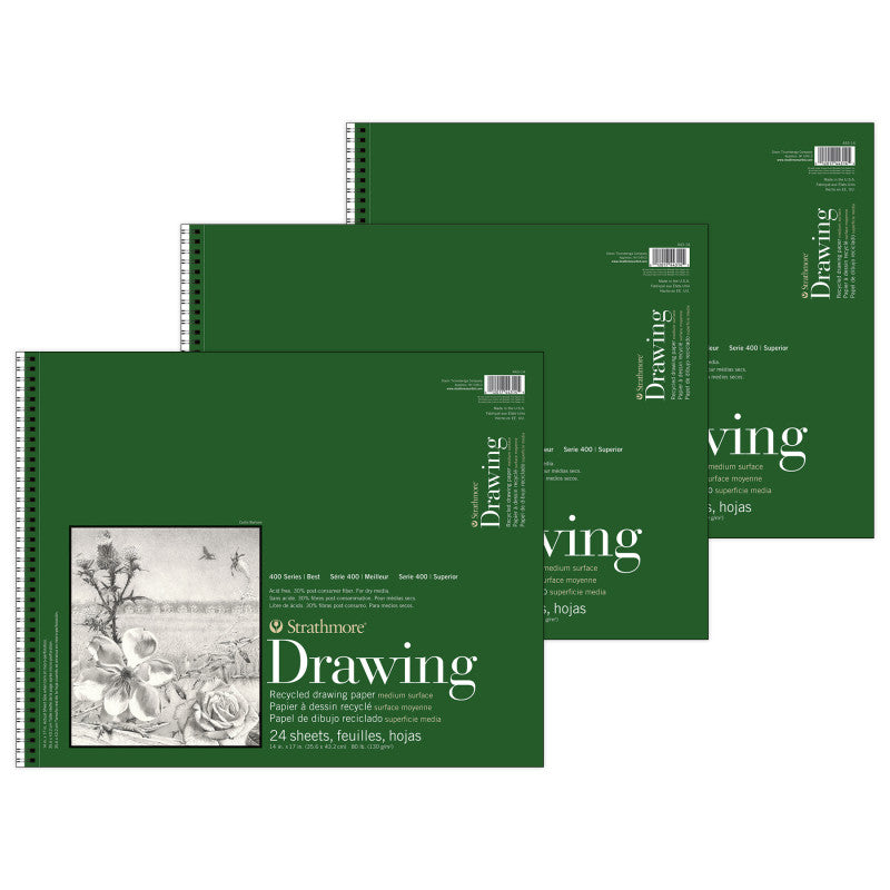 400 Series Drawing Pad, Recycled, Top Wire Binding, 24 Sheet, 14x17 inch, Pack of 3