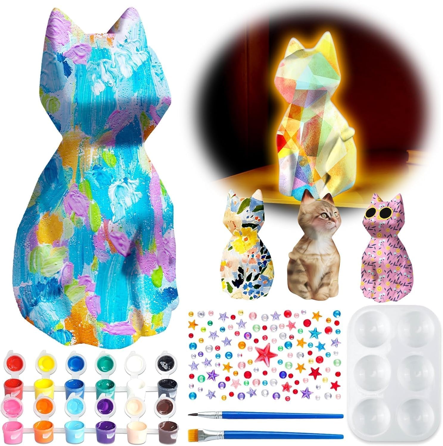 Goodyking Paint Your Own Cat Lamp Kit, DIY Cat Crafts Night Light, Painting Kit Arts & Crafts for Kids Ages 8-12, Art Supplies Birthday Easter Party Holiday Gift for Teens Girls Boys Age 3 4 5 6 7 8+