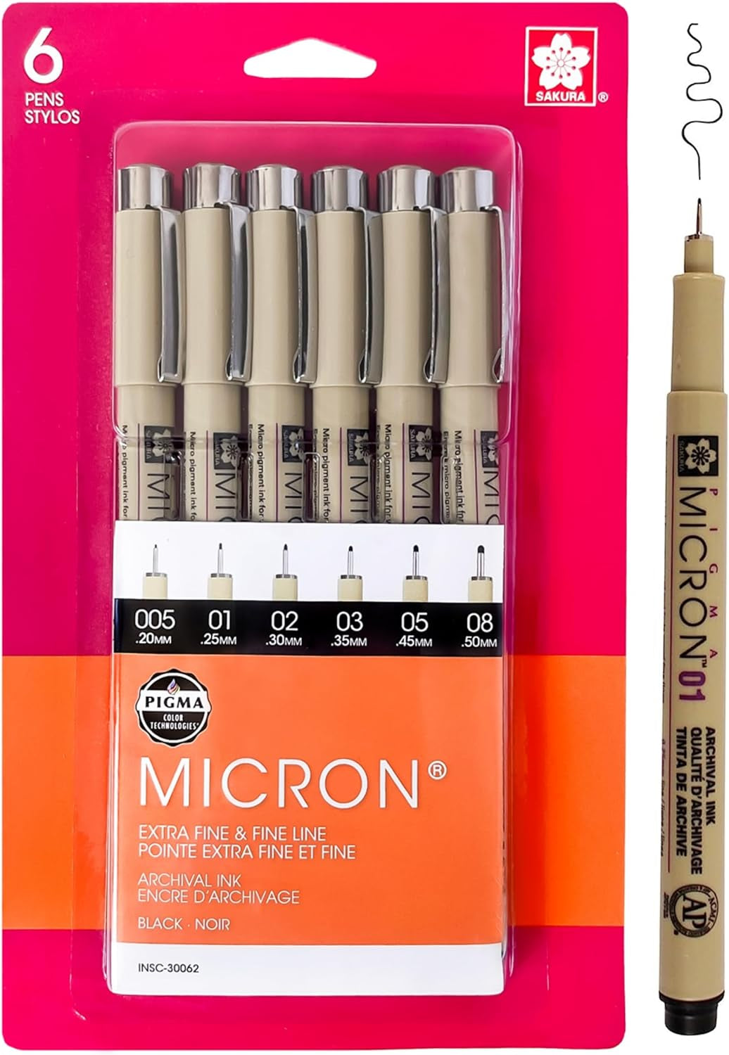 Pigma Micron Fineliner Pens - Archival Black Ink Pens - Pens for Writing, Drawing, or Journaling - Assorted Point Sizes - 8 Pack