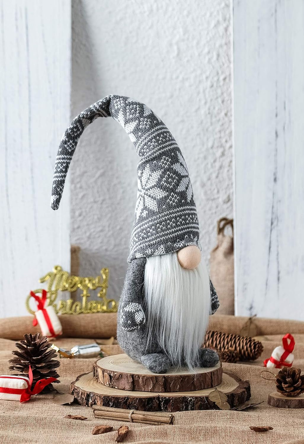 Holiday Gnome Handmade Swedish Tomte, Christmas Elf Decoration Ornaments Thanks Giving Day Gifts Swedish Gnomes Tomte (Grey Snowflake-19 Inches)