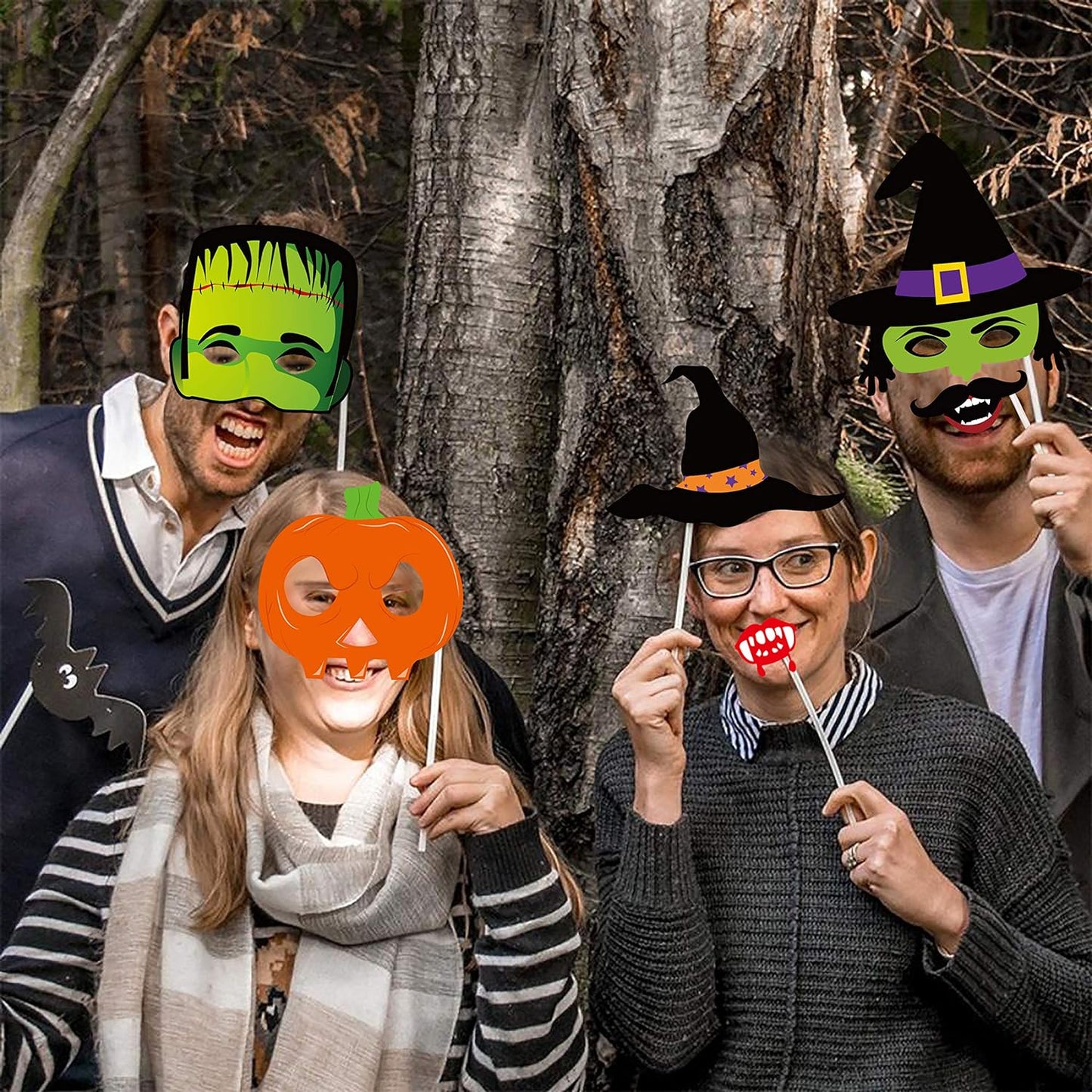 62PCS Halloween Party Decorations Set - Hallowmas Photo Booth Props Banner Balloons Pom Poms Hanging Swirls Spider Pumpkin Ornaments Supplies