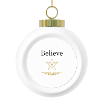 Ceramic Christmas Ball Ornament - Believe Vintage Script