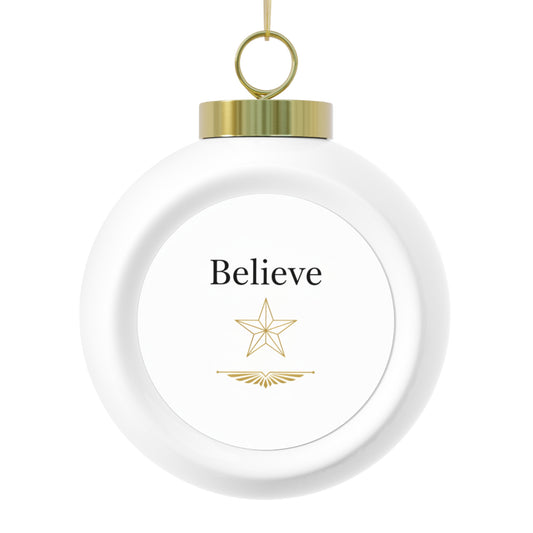 Ceramic Christmas Ball Ornament - Believe Vintage Script