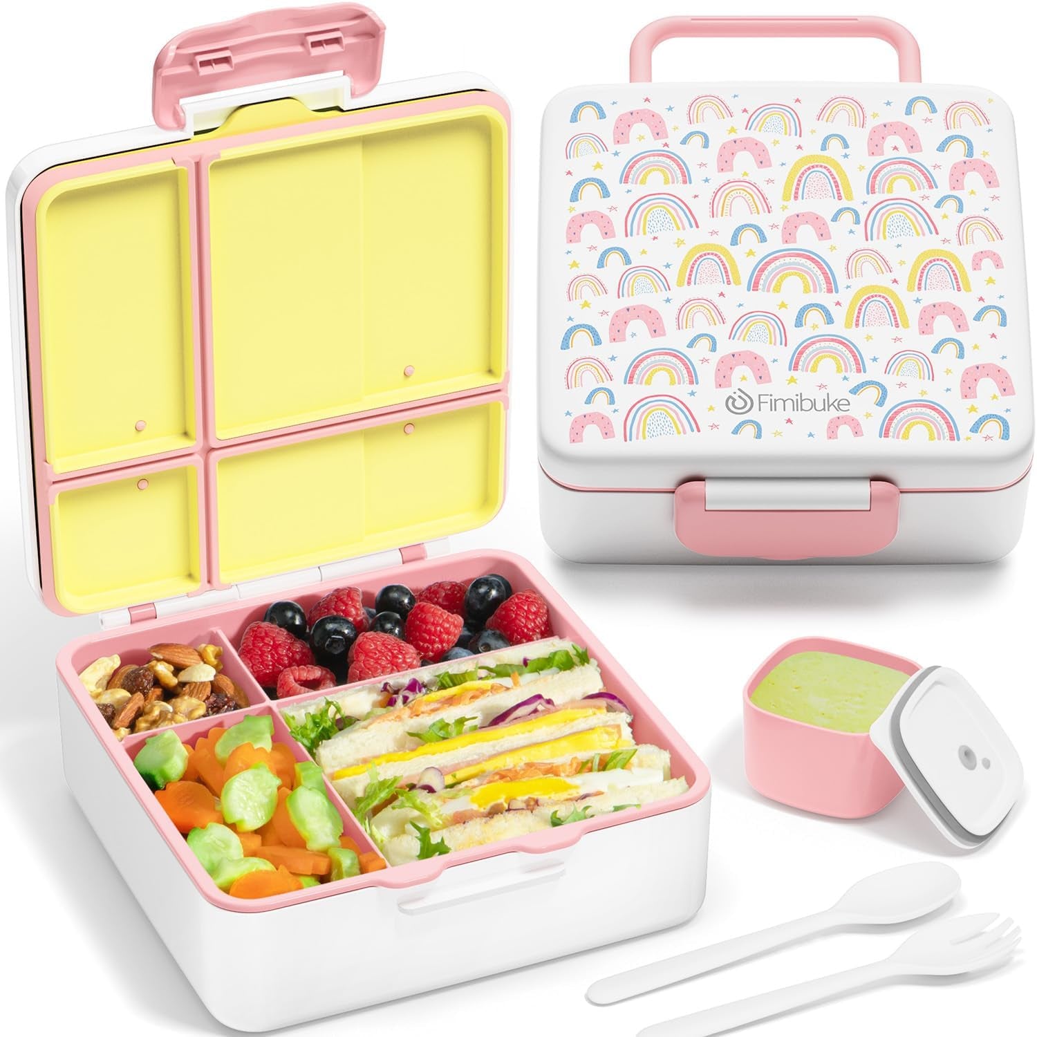 Bento Lunch Box for Kids - Leak Proof Toddler Bento Box with 4 Compartments BPA Free Dishwasher Safe Lunch Container with Utensils, Ideal Portion Sizes for Ages 3-12 Girls Boys for School